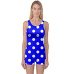 Polka Dots - White on Blue One Piece Boyleg Swimsuit