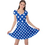 Polka Dots - White on Cobalt Blue Cap Sleeve Dress