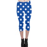 Polka Dots - White on Cobalt Blue Capri Leggings