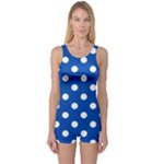 Polka Dots - White on Cobalt Blue One Piece Boyleg Swimsuit