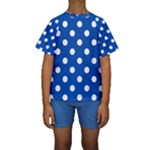 Polka Dots - White on Cobalt Blue Kid s Short Sleeve Swimwear