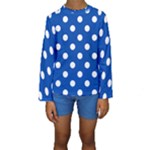 Polka Dots - White on Cobalt Blue Kid s Long Sleeve Swimwear