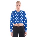 Polka Dots - White on Cobalt Blue Women s Cropped Sweatshirt