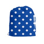 Polka Dots - White on Cobalt Blue Drawstring Pouch (XL)