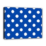 Polka Dots - White on Cobalt Blue Canvas 14  x 11  (Stretched)