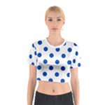 Polka Dots - Cobalt Blue on White Cotton Crop Top