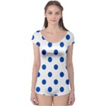 Polka Dots - Cobalt Blue on White Boyleg Leotard (Ladies)
