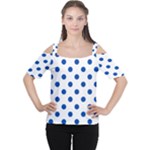 Polka Dots - Cobalt Blue on White Women s Cutout Shoulder Tee