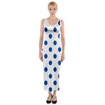 Polka Dots - Cobalt Blue on White Fitted Maxi Dress