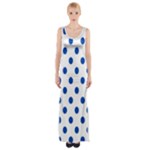 Polka Dots - Cobalt Blue on White Maxi Thigh Split Dress
