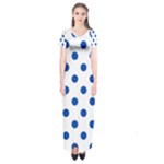 Polka Dots - Cobalt Blue on White Short Sleeve Maxi Dress