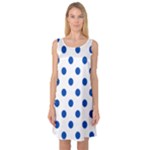 Polka Dots - Cobalt Blue on White Sleeveless Satin Nightdress