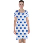 Polka Dots - Cobalt Blue on White Short Sleeve Nightdress