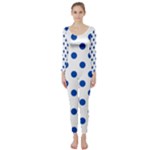 Polka Dots - Cobalt Blue on White Long Sleeve Catsuit