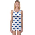 Polka Dots - Cobalt Blue on White One Piece Boyleg Swimsuit