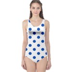 Polka Dots - Cobalt Blue on White One Piece Swimsuit