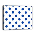 Polka Dots - Cobalt Blue on White Canvas 14  x 11  (Stretched)