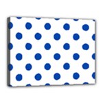 Polka Dots - Cobalt Blue on White Canvas 16  x 12  (Stretched)