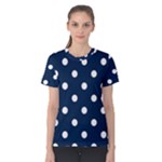 Polka Dots - White on Oxford Blue Women s Cotton Tee