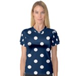 Polka Dots - White on Oxford Blue Women s V-Neck Sport Mesh Tee