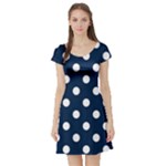Polka Dots - White on Oxford Blue Short Sleeve Skater Dress