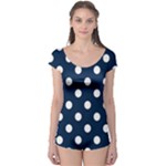 Polka Dots - White on Oxford Blue Boyleg Leotard (Ladies)