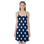 Polka Dots - White on Oxford Blue Satin Night Slip