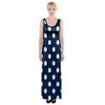 Polka Dots - White on Oxford Blue Maxi Thigh Split Dress