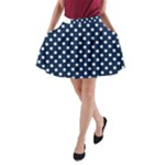 Polka Dots - White on Oxford Blue A-Line Pocket Skirt