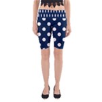 Polka Dots - White on Oxford Blue Yoga Cropped Leggings