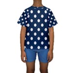 Polka Dots - White on Oxford Blue Kid s Short Sleeve Swimwear