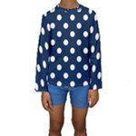 Polka Dots - White on Oxford Blue Kid s Long Sleeve Swimwear