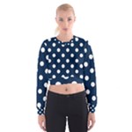 Polka Dots - White on Oxford Blue Women s Cropped Sweatshirt