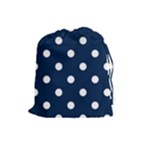 Polka Dots - White on Oxford Blue Drawstring Pouch (L)