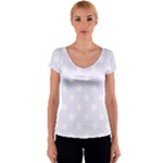 Polka Dots - White on Pastel Violet Women s V-Neck Cap Sleeve Top