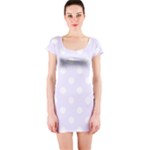 Polka Dots - White on Pastel Violet Short Sleeve Bodycon Dress