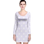 Polka Dots - White on Pastel Violet Long Sleeve Velvet Bodycon Dress