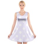 Polka Dots - White on Pastel Violet V-Neck Sleeveless Dress