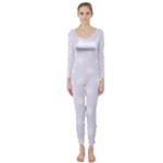 Polka Dots - White on Pastel Violet Long Sleeve Catsuit