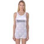 Polka Dots - White on Pastel Violet One Piece Boyleg Swimsuit