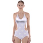 Polka Dots - White on Pastel Violet Cut-Out One Piece Swimsuit