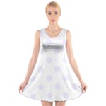 Polka Dots - Pastel Violet on White V-Neck Sleeveless Dress