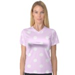 Polka Dots - White on Pale Thistle Violet Women s V-Neck Sport Mesh Tee