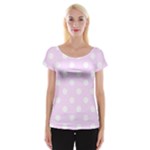 Polka Dots - White on Pale Thistle Violet Women s Cap Sleeve Top