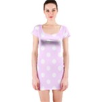 Polka Dots - White on Pale Thistle Violet Short Sleeve Bodycon Dress