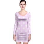 Polka Dots - White on Pale Thistle Violet Long Sleeve Bodycon Dress