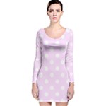 Polka Dots - White on Pale Thistle Violet Long Sleeve Velvet Bodycon Dress