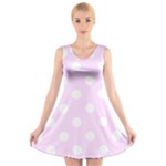 Polka Dots - White on Pale Thistle Violet V-Neck Sleeveless Dress