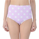 Polka Dots - White on Pale Thistle Violet High-Waist Bikini Bottoms