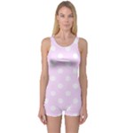 Polka Dots - White on Pale Thistle Violet One Piece Boyleg Swimsuit